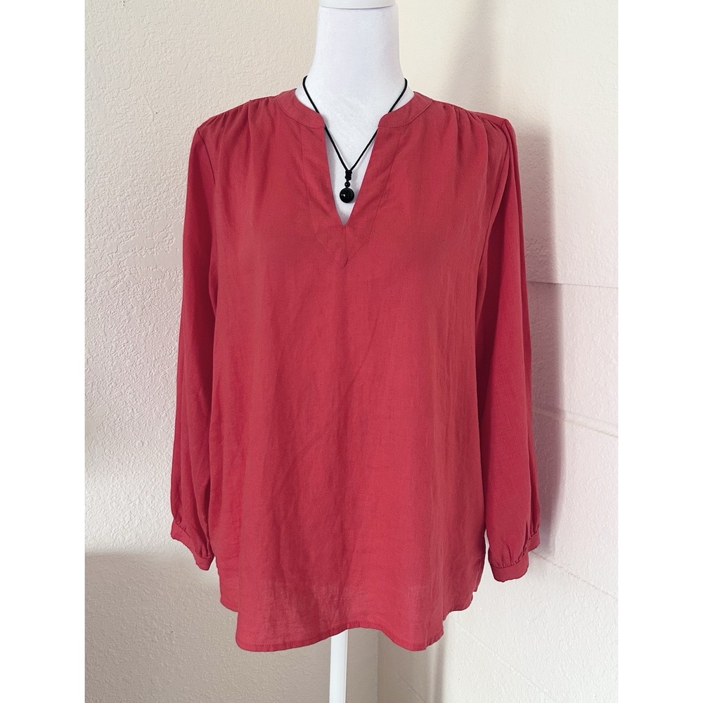 Old Navy Linen Blend Tunic Womens SM Red Tamarind Split V-Neck Long Sleeve Boho
